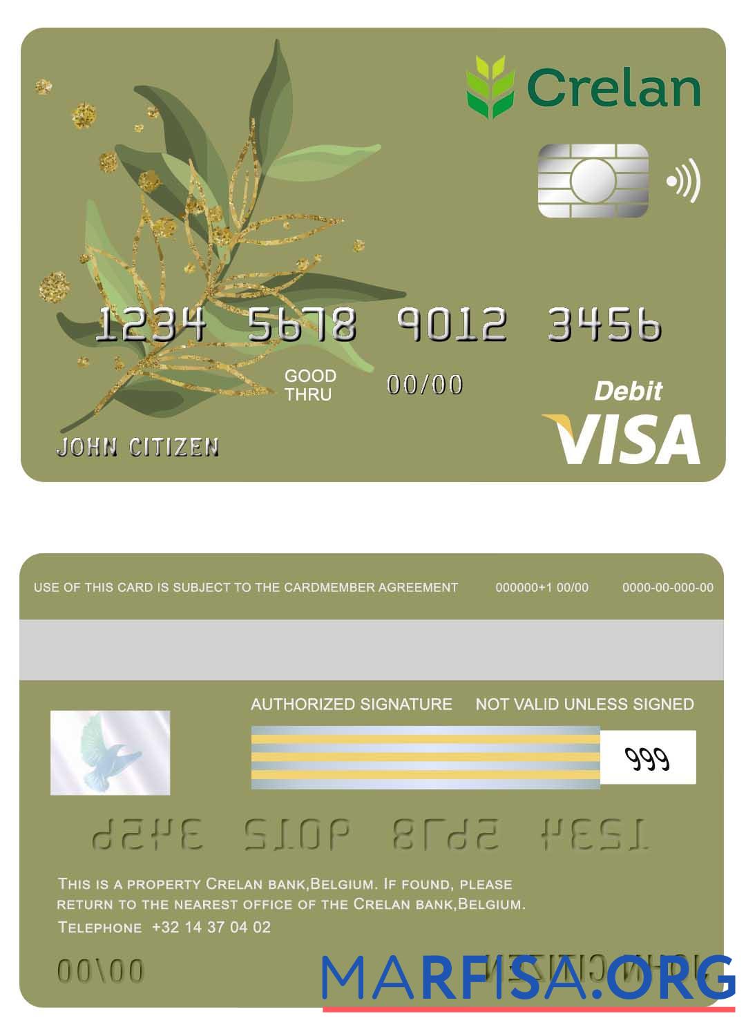 Blank Belgium Crelan bank visa card template